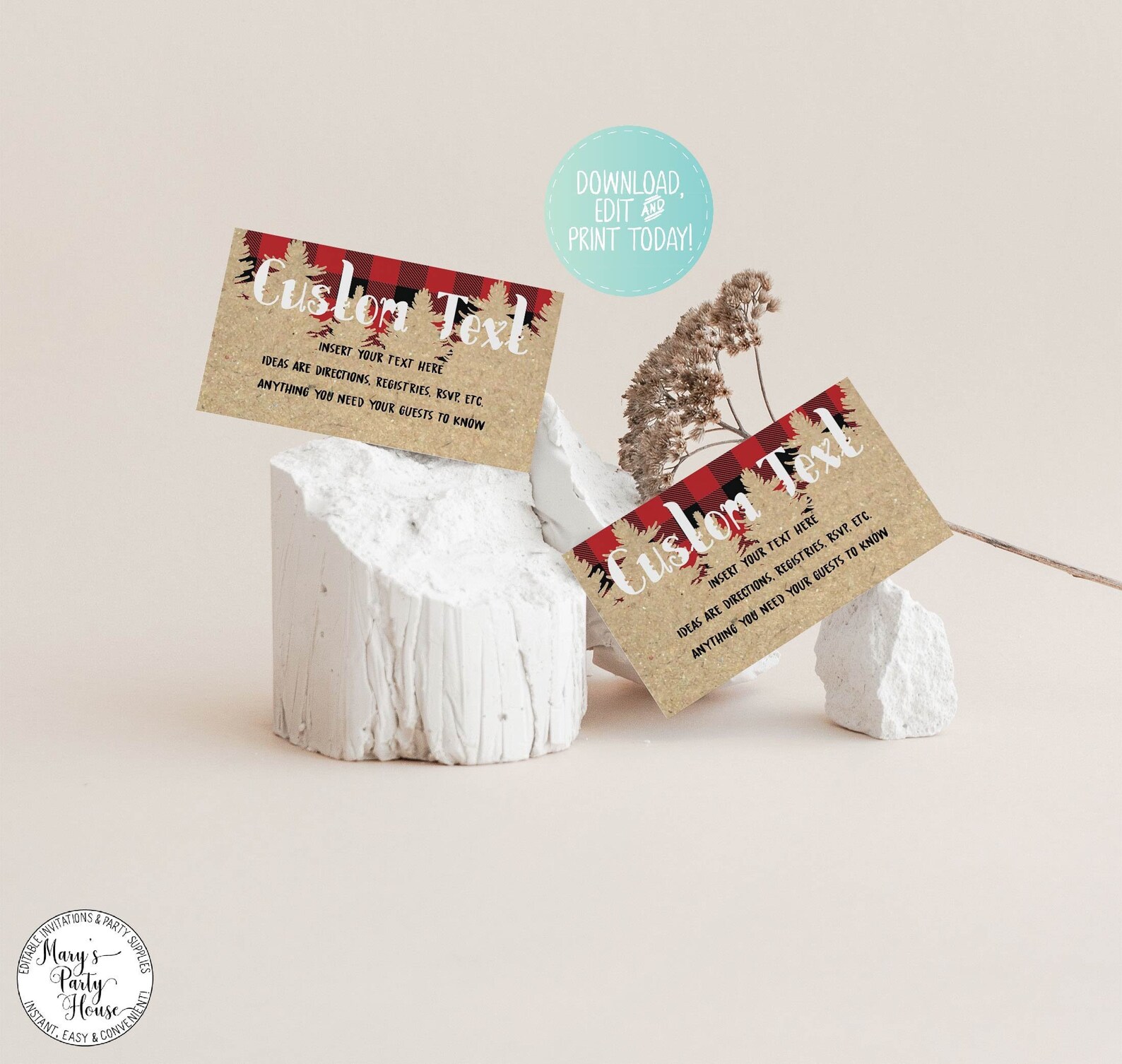 EDITABLE Custom Insert Cards Printable Lumberjack Buffalo Etsy