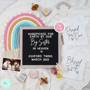 Rainbow Twins Announcement, Editable Handpicked by Heaven Social Media Pregnancy Template, Prayed for One Blessed with Two Twins Reveal