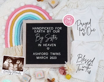 Rainbow Twins Announcement, Editable Handpicked by Heaven Social Media Pregnancy Template, Prayed for One Blessed with Two Twins Reveal