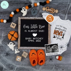 Editable Halloween Pregnancy Announcement: Spooky Baby Reveal (Digital) image 1