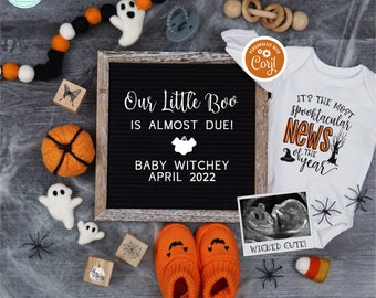 Editable Halloween Pregnancy Announcement, Little Boo Digital Pregnancy Announcement, Spooky Gender Neutral Baby Reveal for Social Media