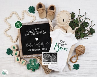 Digital Funny St. Patrick's Pregnancy Announcement, Unexpected Baby #2 #3 etc, Surprise Baby Announcement, Editable Social Media Template