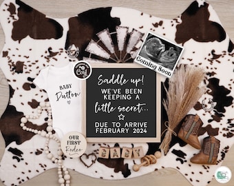 Western Pregnancy Announcement Digital, Father's Day First Rodeo Baby Reveal, Ranch Baby Announcement Template, Cowboy Baby, FDPA