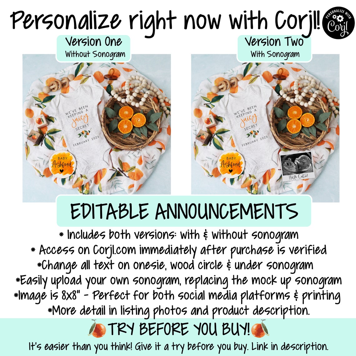 Tangerine Pregnancy Announcement Digital Editable We've Etsy