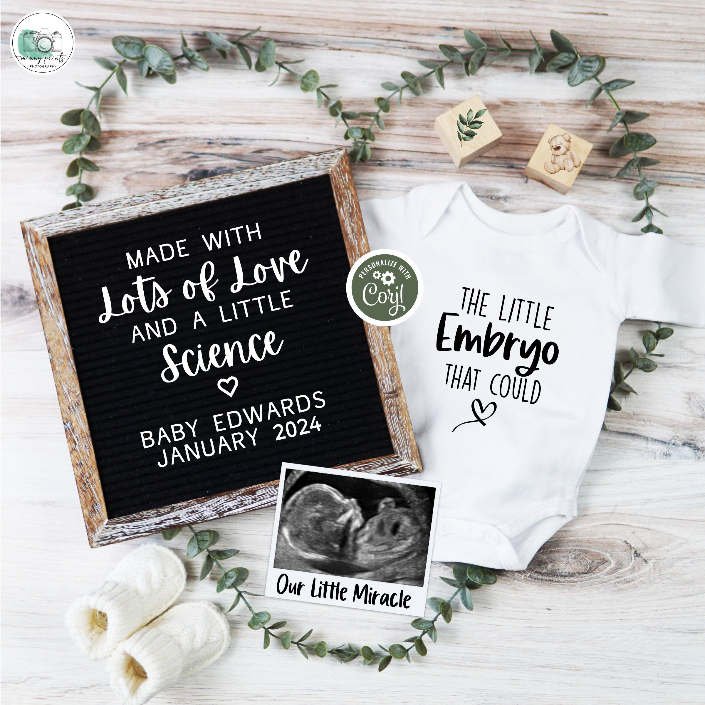 IUI Pregnancy Announcement Digital Editable Eucalyputus Baby Etsy