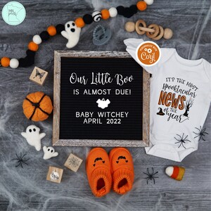 Editable Halloween Pregnancy Announcement: Spooky Baby Reveal (Digital) image 2