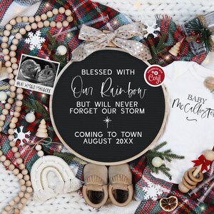 Digital IVF Rainbow Baby Christmas Announcement, Editable Boho IVF Rainbow Holiday Pregnancy Reveal, Social Media Baby Announcement
