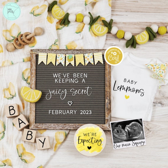 Lemon Pregnancy Announcement Digital, Editable Boho We've Been Keeping