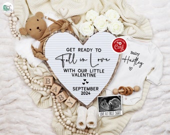 Valentines Day Digital Pregnancy Announcement Baby Announcement 2024 Editable Gender Neutral Reveal Fall in Love with Our Little Valentine