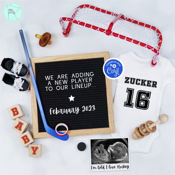Hockey Pregnancy Announcement Digital, Father's Day Sports Baby Reveal, Adding to Our Lineup, Social Media Pregnancy Photo, FDPA