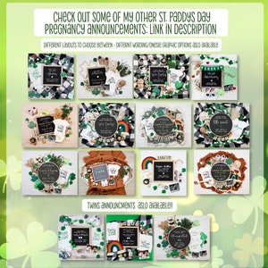 St Patricks Day Pregnancy Announcement Digital, Baby Announcement, Boho Gender Neutral Template, Extra Lucky, Our Pot of Gold image 10