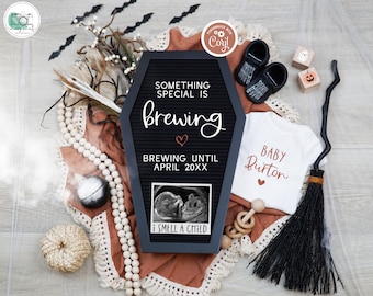 Halloween Pregnancy Announcement Digital, A Baby Is Brewing Reveal, Spooky Boho Floral Gender Neutral Pregnancy Reveal, Gender Neutral Baby