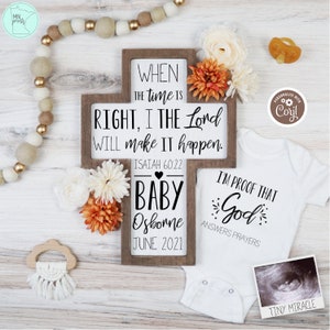 Isaiah 60:22 Christian Pregnancy Announcement, Social Media Pregnancy Announcement Template, Minimalist Floral Baby, God Answers Prayers