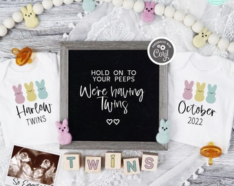 Easter Twins Pregnancy Announcement Digital, Funny Easter Twins Reveal, Editable Social Media Pregnancy Reveal, Spring Twins Announcement