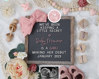 Girl Pregnancy Announcement Digital, It's a Girl Gender Reveal Baby Announcement, Boho Blush Pink Floral Baby Girl Reveal for Social Media