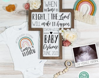 Rainbow Baby Pregnancy Announcement, Isaiah 60:22 Christian Rainbow Pregnancy Announcement, Social Media Pregnancy Announcement Template