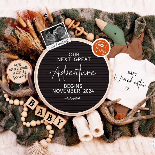 Camouflage Hunting Pregnancy Announcement Digital Deer Pheasant Baby Announcement Social Media Gender Neutral Our Next Adevnture FDPA