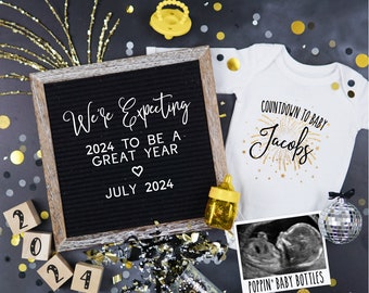 New Years Eve Pregnancy Announcement Digital, Editable New Years Eve Baby Reveal, We're Expecting New Year Pregnancy Reveal for Social Media