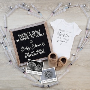 IVF Pregnancy Announcement Digital Social Media Editable Template Syringe Heart Baby Reveal Gender Neutral Roads Lead to Beautiful Outcomes