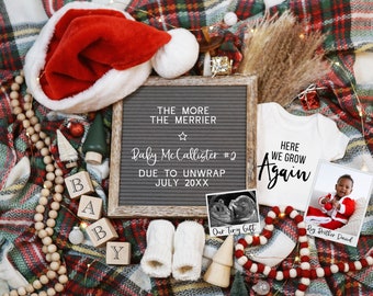 Digital Pregnancy Announcement, Christmas 2nd 3rd 4th Etc Baby Reveal, Here We Grow Again, The More The Merrier, Holiday Gender Neutral Baby