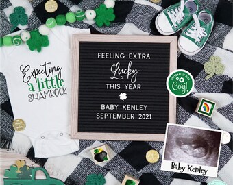 St Patrick's Day Pregnancy Announcement Digital, Extra Lucky This Year, Social Media Pregnancy Reveal, Expecting a Little Shamrock, Editable