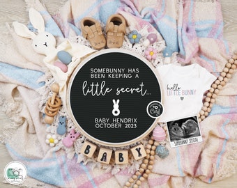 Boho Easter DigitalPregnancy Announcement, Spring Baby Announcement, Bunny Gender Neutral Template, Keeping a Little Secret, Hello Bunny