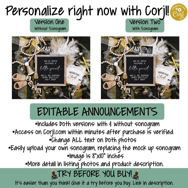 Boho New Year's Eve Pregnancy Announcement: Gender Neutral (Digital) image 3