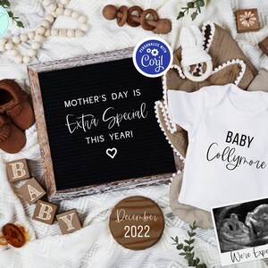 Anuncio de embarazo del Día de la Madre, Revelación de embarazo de primavera digital, Plantilla de tablero de cartas neutrales de género, Revelación de bebé Boho verde, MDPA