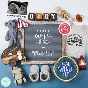Zwangerschapsaankondiging camping: Adventure Baby Reveal (digitaal)