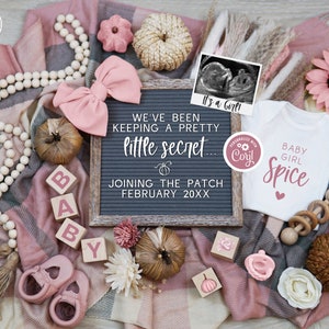 Girl Pregnancy Announcement Fall, Digital It&#39;s a Girl Baby Reveal, Boho Fall Blush Pink Pumpkin Pregnancy Reveal, Been Keeping a Secret