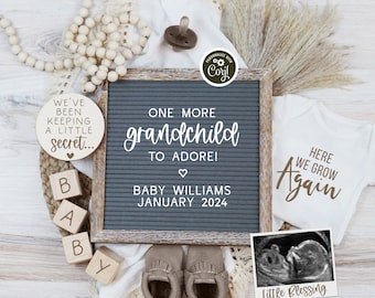 Grandparents Digital Pregnancy Announcement, Gender Neutral Editable Template, Spring Grand Baby Announcement, One More Grandchild to Adore