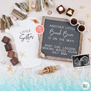 Little Sister Beach Pregnancy Announcement Digital, Summer Girl #2 #3 Etc Announcement, Tropical Another Beach Bum on the Way, Making Waves