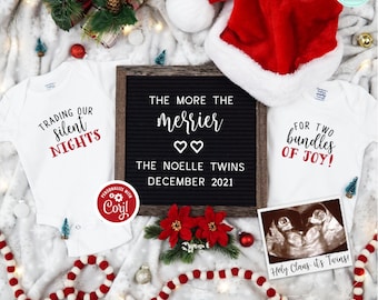 Editable Twins Christmas Pregnancy Announcement: Social Media Letter Board (Digital)