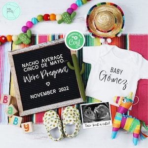 Cinco De Mayo Pregnancy Announcement, Nacho Average Pregnancy Reveal, We&#39;re Pregnant Baby Reveal Template, Neon Fiesta Baby Reveal