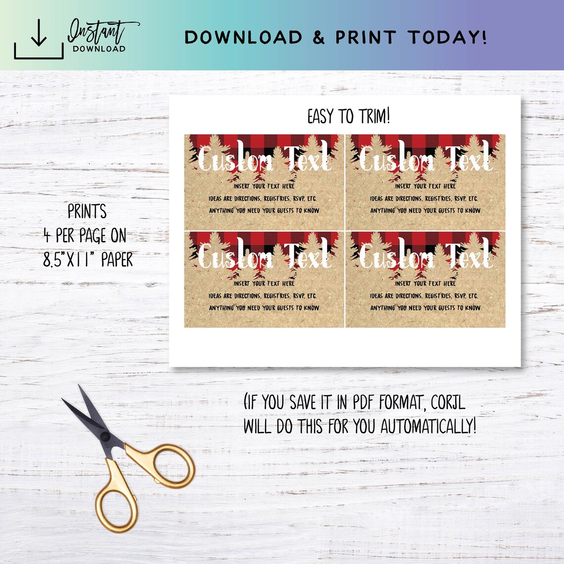 EDITABLE Custom Insert Cards Printable Lumberjack Buffalo Etsy
