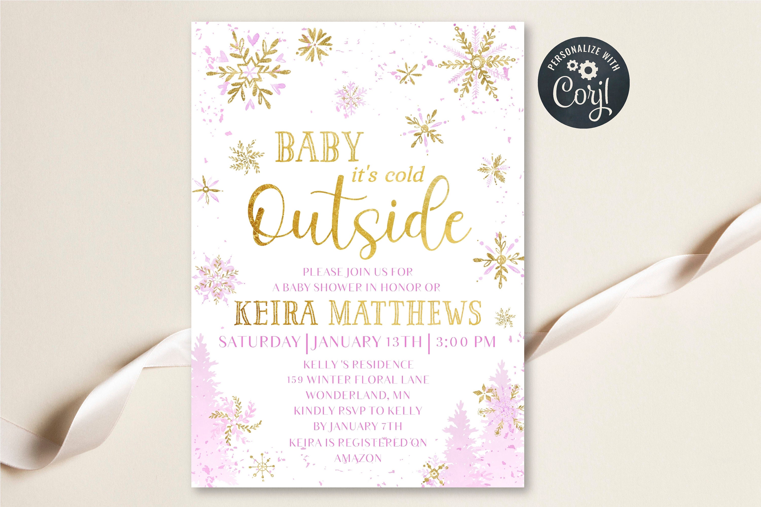 Winter Baby Shower Invitation Girl Baby It's Cold | Etsy