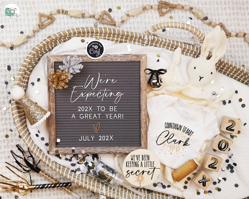 Boho New Years Eve Pregnancy Announcement: Gender Neutral (Digital) image 2