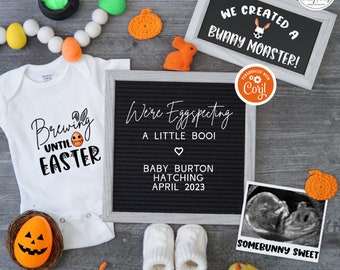 Halloween Easter Pregnancy Announcement Digital, Brewing Until Easter Social Media Baby Reveal, Spooky Easter Pregnancy Announcement