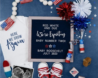 4th of July Baby 2nd 3rd 4th etc Pregnancy Announcement, Patriotic Editable Baby Reveal, Memorial Day Social Media Baby Reveal, Grand Finale