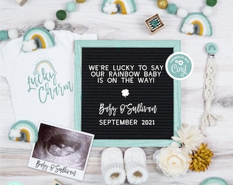St Patrick's Day Pregnancy Announcement, Rainbow St Patty's Day Digital Social Media Pregnancy Reveal, Letter Board Baby Announcement