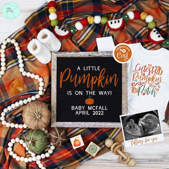 Pumpkin Pregnancy Announcement Digital, Fall Baby Reveal, Editable ...