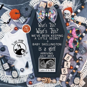 Goth Girl Christmas Pregnancy Announcement Digital, Nightmare It&#39;s a Girl Holiday Social Media Pregnancy Reveal, Halloween Xmas Baby Reveal