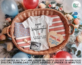 4th of July Pregnancy Announcement: Boho Patriotic Baby Reveal (Digital Download)
