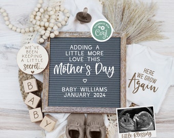 Mother's Day Digital Pregnancy Announcement, Here We Grow Again Baby Announcement, Baby #2 Etc, Boho Social Media Editable Template, MDPA