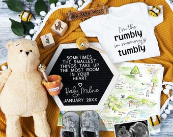 Classic Winnie-the-Pooh Pregnancy Announcement Digital, Funny Hunny Bear, Spring Summer Social Media Baby Reveal, Rumbly in Mommy&#39;s Tumbly