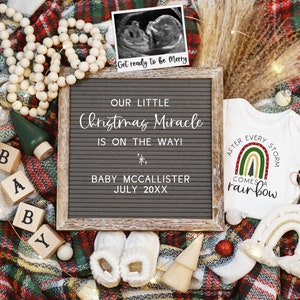 Rainbow Baby Christmas Announcement, Digital Editable Boho Rainbow Baby Holiday Reveal, After Every Storm is a Rainbow, Social Media Reveal