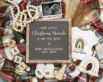 Rainbow Baby Christmas Announcement, Digital Editable Boho Rainbow Baby Holiday Reveal, After Every Storm is a Rainbow, Social Media Reveal