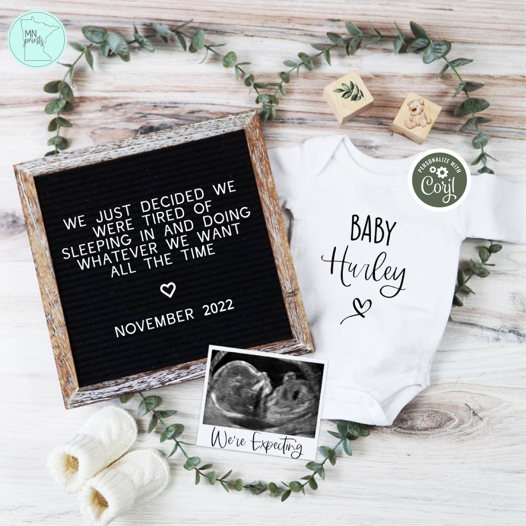 Minimalist Pregnancy Announcement Digital, Editable Greenery
