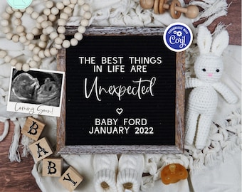 Best Things in Life Are Unexpected Baby Announcement, Neutral Surprise Pregnancy Reveal For Social Media, Digital Baby Reveal, Minimal Boho