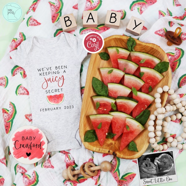 Watermelon Pregnancy Announcement Digital, Funny We've Been Keeping a Juicy Secret Baby Reveal, Sweet Little One Fruit Pregnancy Reveal